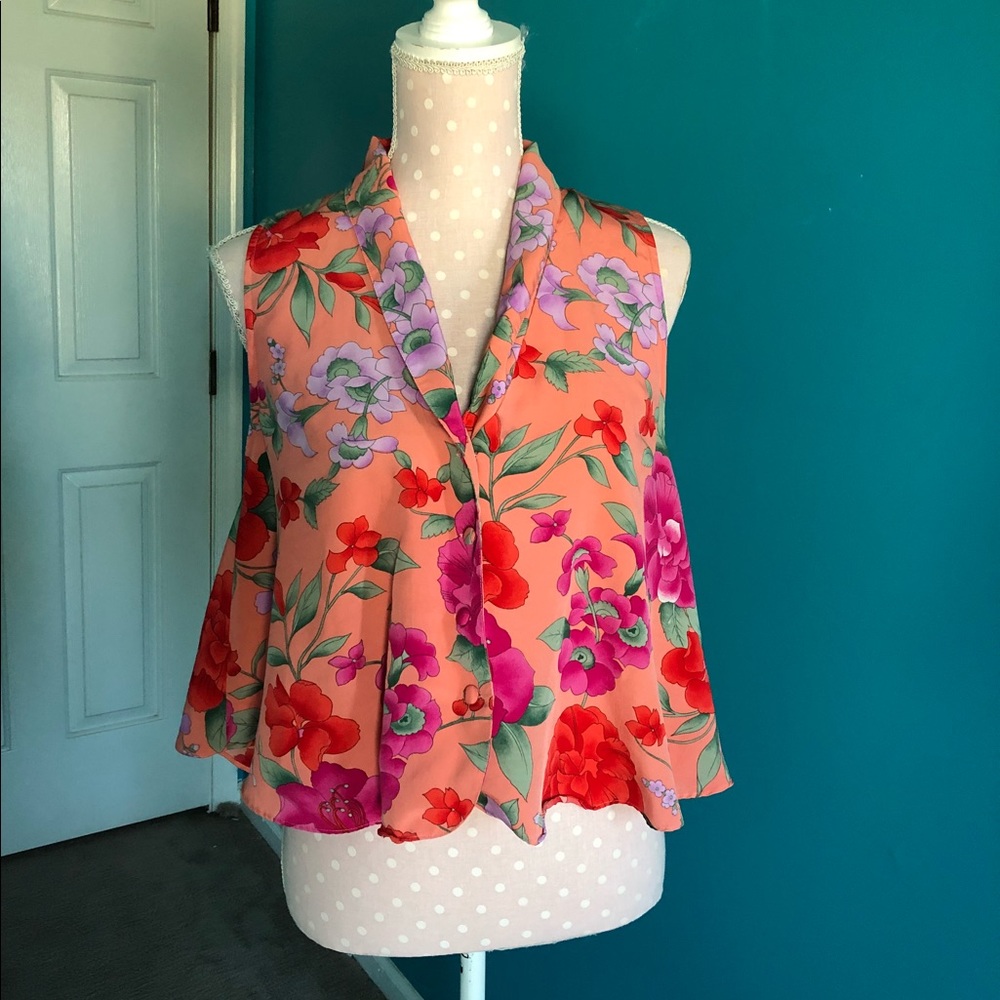 Vintage Victoria’s Secret Blouse floral top pink green peach orange